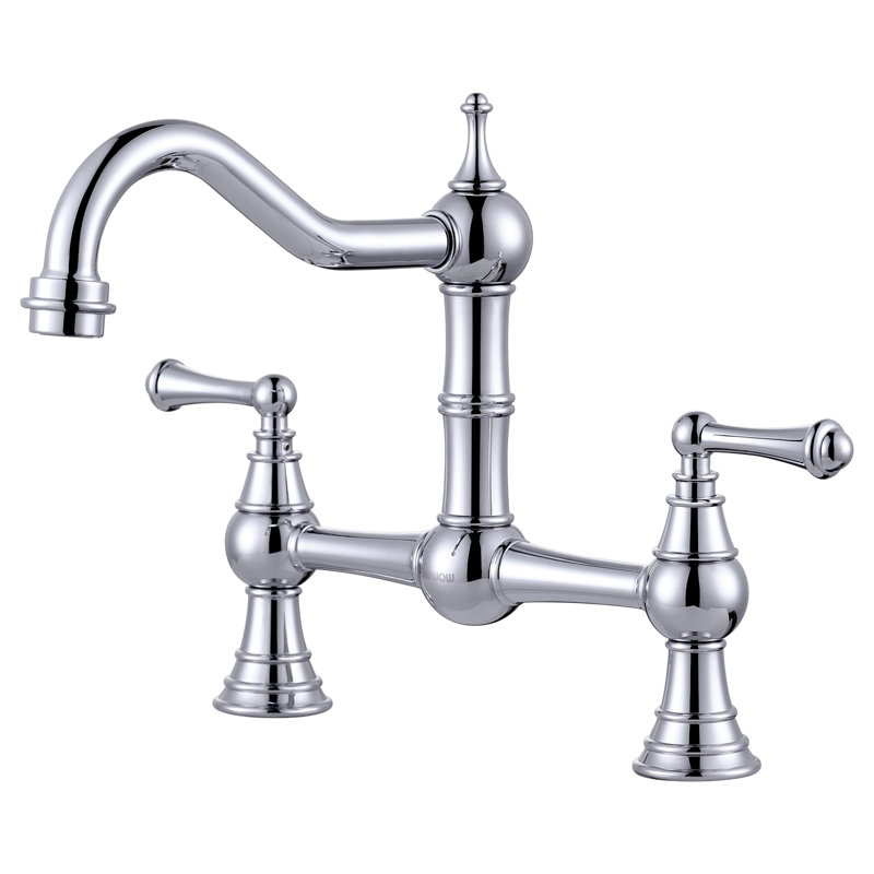 Robinet de cuisine pont en laiton Heritage avec douchette, robinet de cuisine 4 trous à 2 poignées, robinet central de 8 pouces pour éviers de cuisine