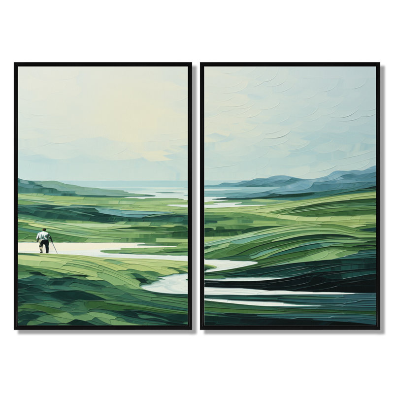 Golf Harmonious Drives - Golf, reproduction d'art sur toile, ensemble de 2 décorations vertes, Noir, H 40 po x l 40 po