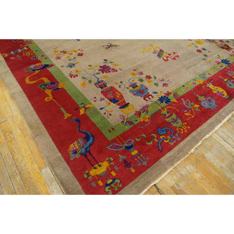 Tapis gris antique en laine Art Deco