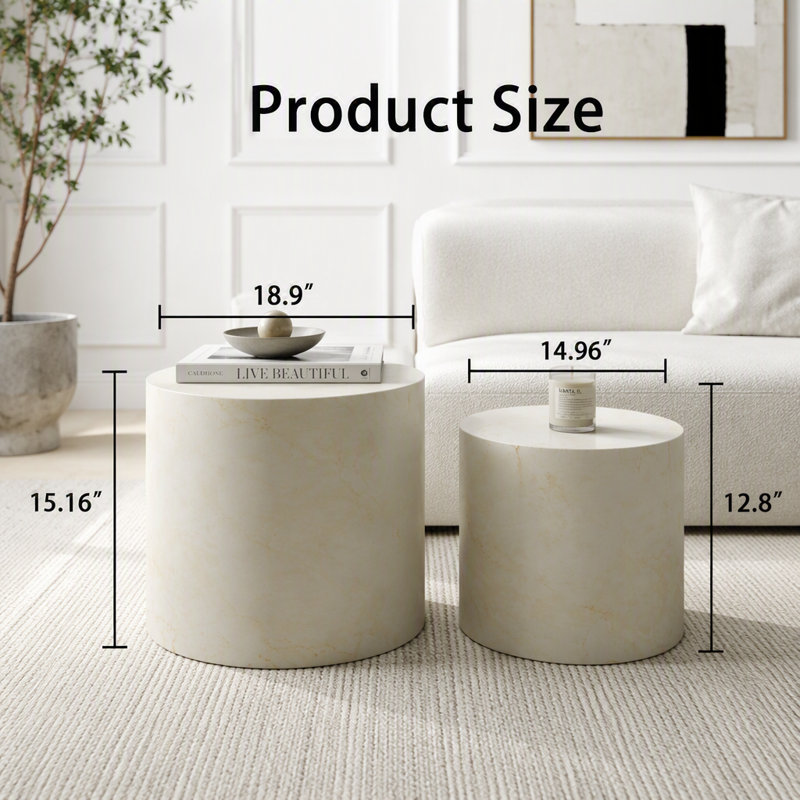 Ensemble de 2 tables basses rondes Nesting, Beige et blanc