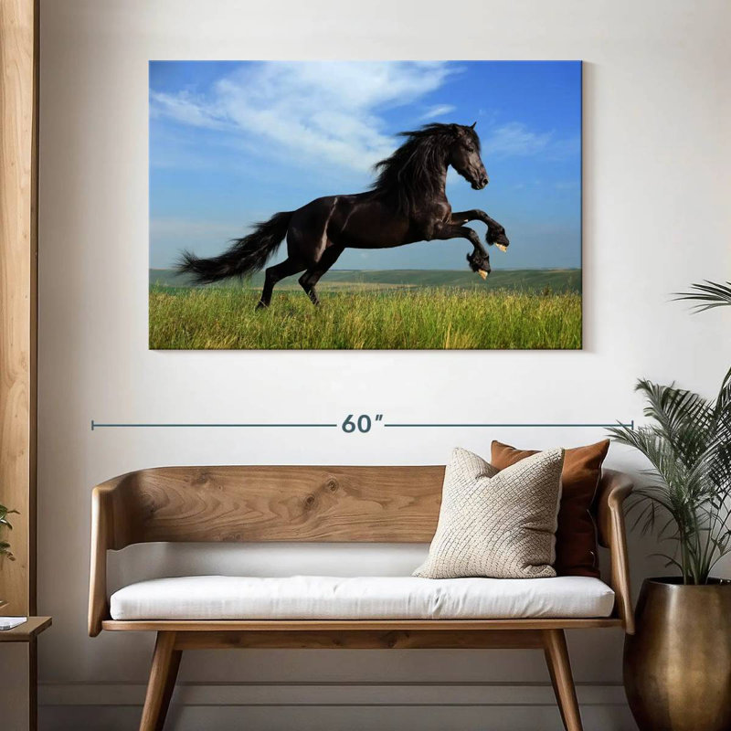 Brampt superbe cheval frison, H 32 po x l 48 po
