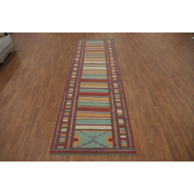 Striped Wool Oriental Kilim  Runner Rug 4x12
