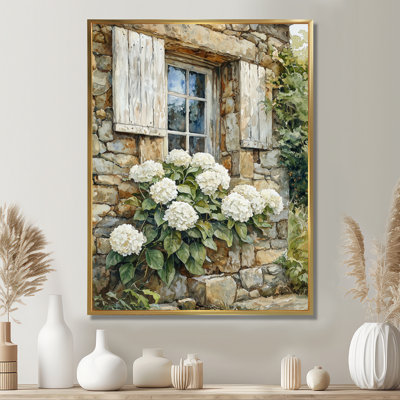 «Emert Hydrangeas In A Stone Cottage Garden I», art mural hortensias