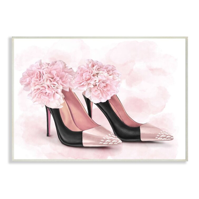 Stupell Industries Black Heels Pink Bookstack Glam Fashion Design