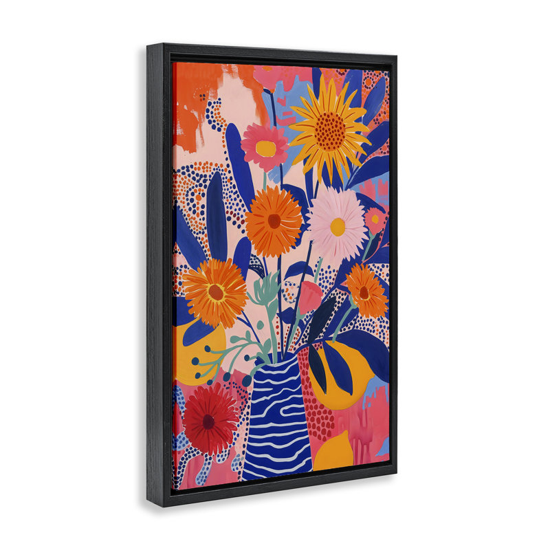 Cadre flottant à motif floral fantaisiste, design par LSR Creative Studio, H 25 po x l 17 po, Cadre flottant noir de jais