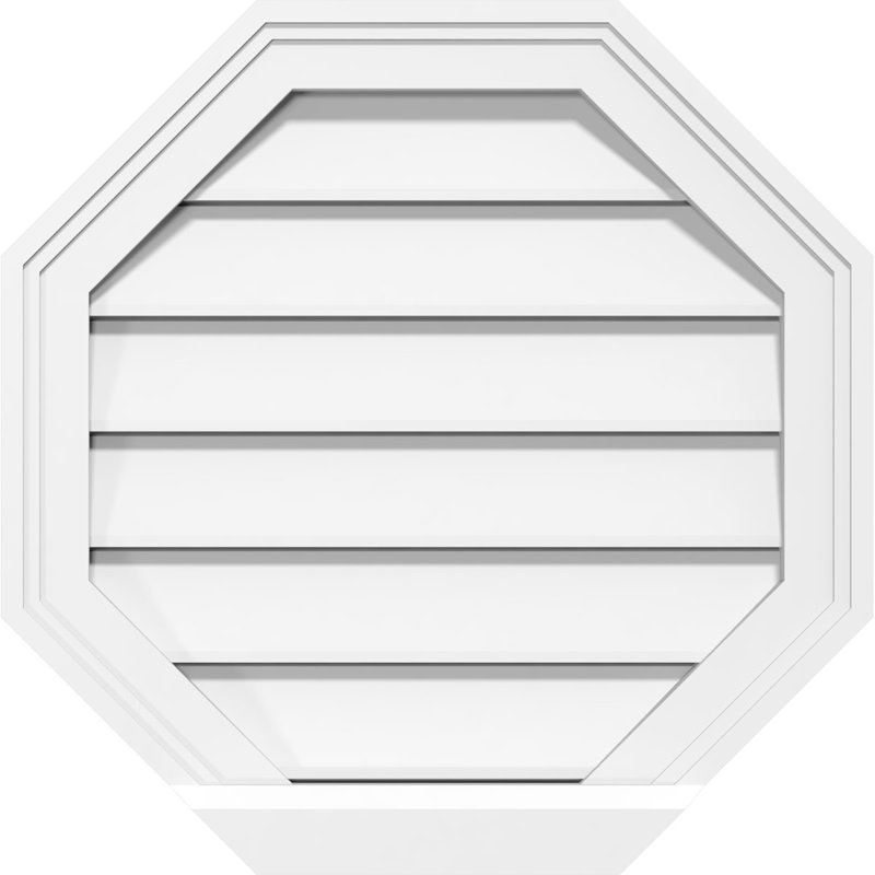 Fixation octogonale en surface: fonctionnel, évent à pignon en PVC avec cadre de seuil en brique, H 12 po x l 22 po x P 22 po