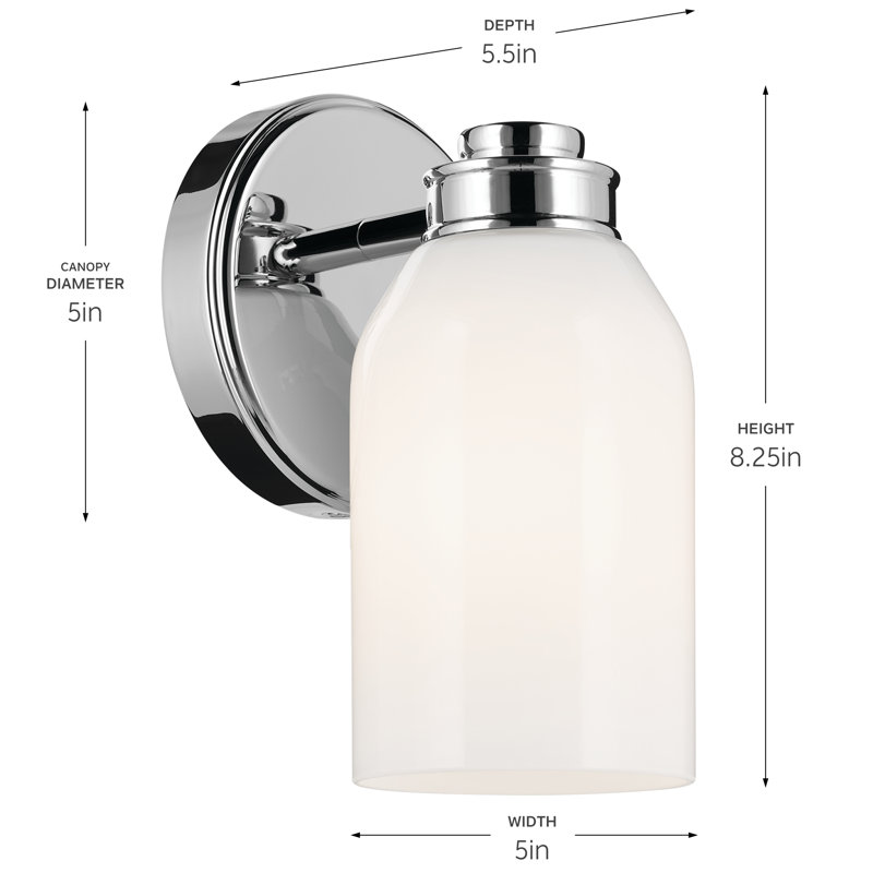 8.25" 1-Light Wall Sconce with White Opal Glass, Chrome