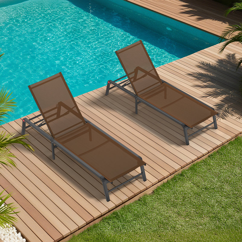 Assemble-Free Chaise Lounge Outdoor, Aluminum Outdoor Chaise Lounge Set of 2 , Patio Lounger Poolside Lay Flat Sunbathing Adjustable Backrest Pool Lounge Chair