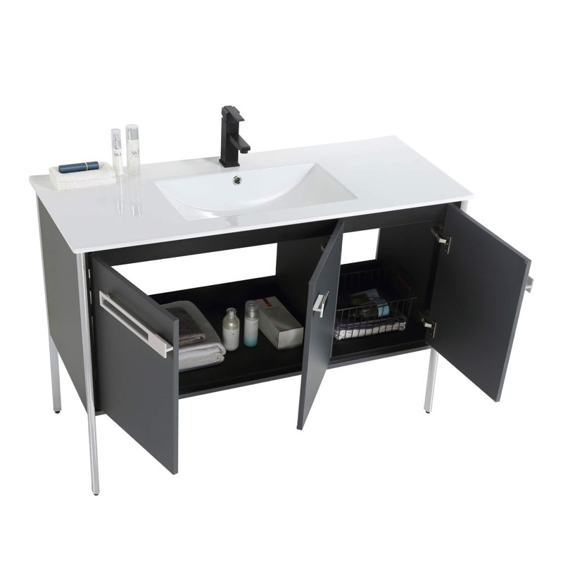 48" Single Bathroom Vanity, Polished Chrome, Onix Gray