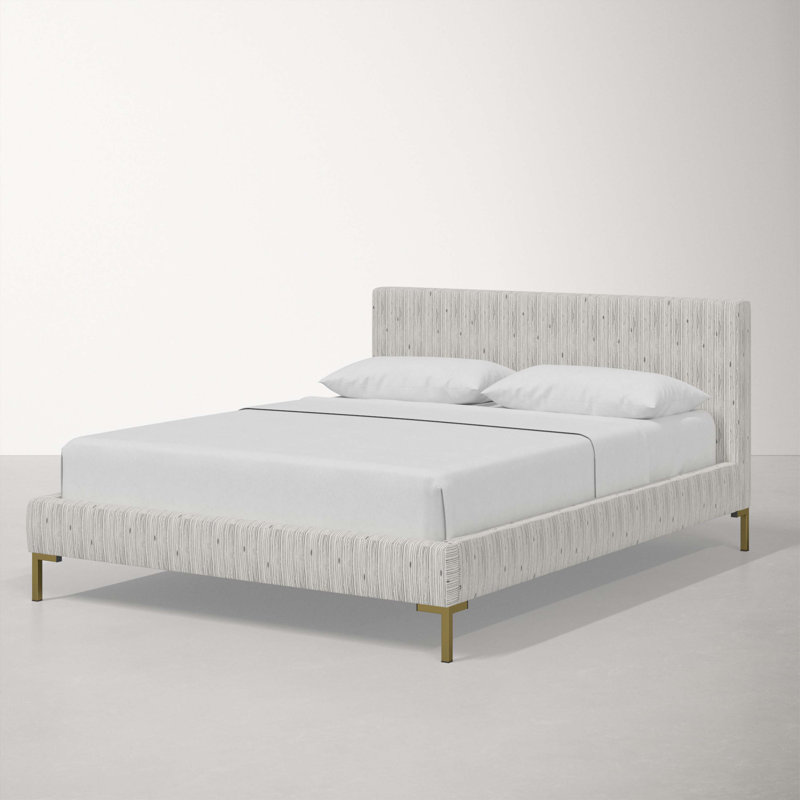 Lit plateforme tapissier, Grand, Gold, Shibori Stripe Grey