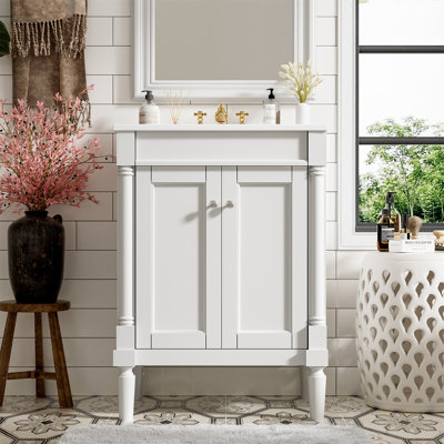 24"W Freestanding Bathroom Vanities With Ceramic Sink And Soft-Closing Cabinet