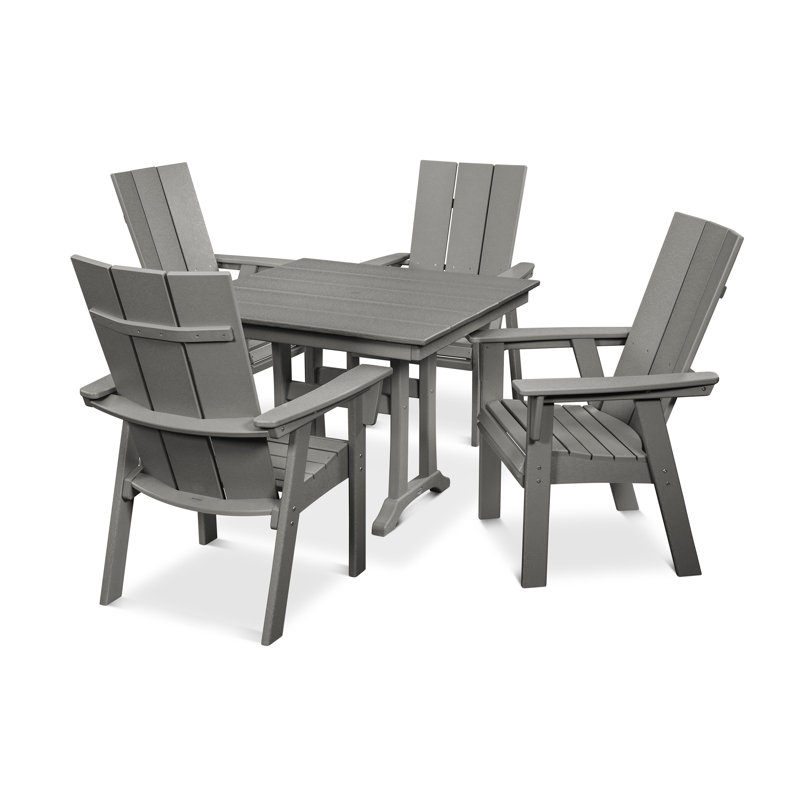 Ensemble repas 5 pièces POLYWOOD Modern Curveback Adirondack, Gris ardoise
