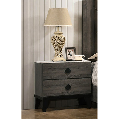 Grey Wooden Nightstand With 2 Spacious Drawers & - Practical Furniture 2 Legs Stable Support