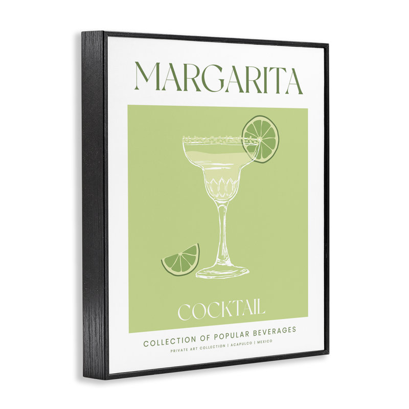 «Minimal Margarita Cocktail», estampe numérique, lettrée et doublée, H 14 po x l 11 po, Giclée encadrée noir minuit