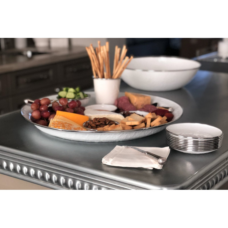 Set of 4 Solid White Appetizer Plates, Solid White Textured