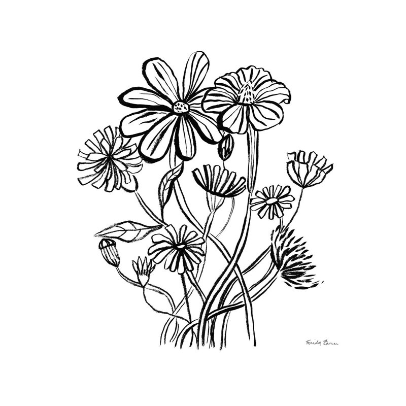 Wild Flowers Line I by Farida Zaman - Wrapped Canvas Painting, 30.48 cm H x 30.48 cm W