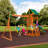 Backyard Discovery Tucson Cedar Wood Swing Set with Wave Slide, Play Deck, Rock Wall Ladder, and Snack Bar Window