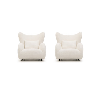Ensemble de 2 chaises d'appoint modernes, blanc à oreilles en bois Teddy pour la maison