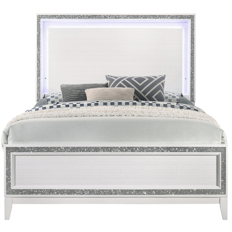 Grand lit blanc moderne avec tête de lit Sparkling Led