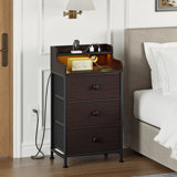 Sereena Nightstand With 3 Drawers & 2-Tier Open Shelf, Bedside Table With LED&  2 USB Ports, Stable Metal Frame