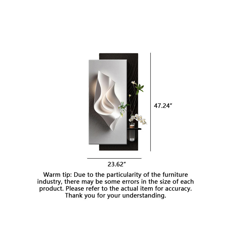 Art mural luxueux à DEL en grès avec tablette hydroponique de luxe 3D, H 47,24 po x l 23,62 po x P 1,18 po