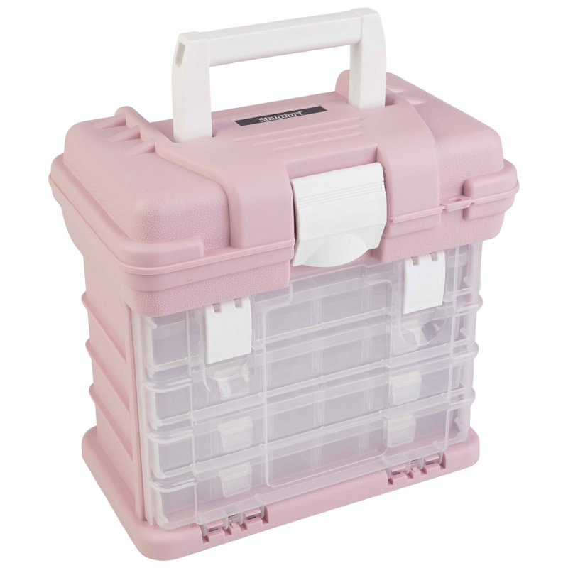 Stalwart Small Parts Organizer Tool Box - with Drawers and Customizable Compartments, Pink
