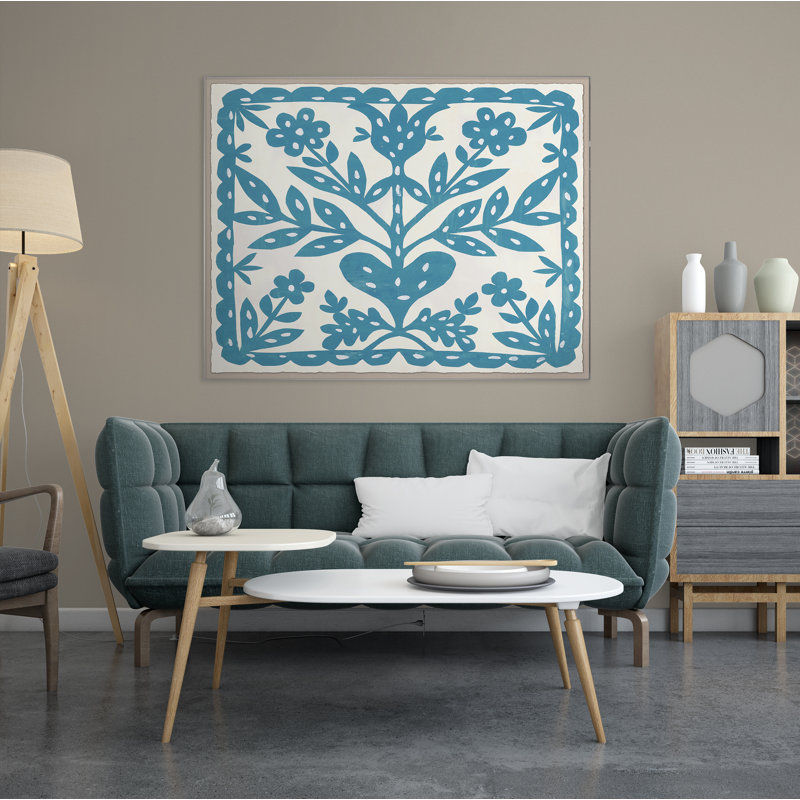 Blue Flower Print by Paule Marrot, 43" H x 54" W x 1.25" D, White Framed