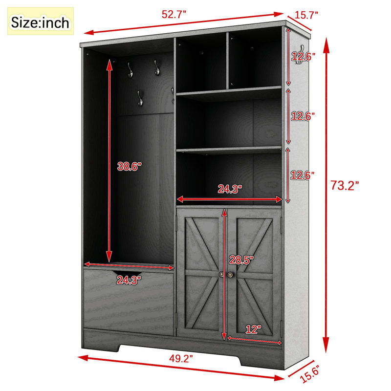 Versatile Hall Tree with Multiple Storage Options for Entryways, Black