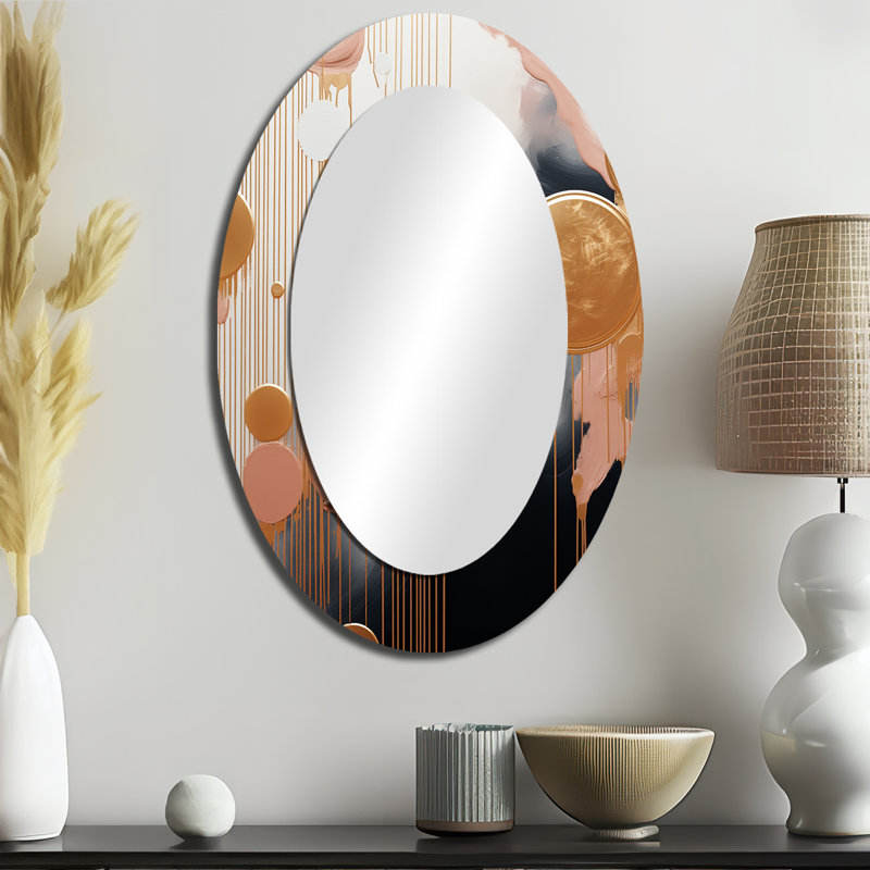 Doré et blanc abstrait formes harmonie IV - miroir mural ovale moderne, 36 po x 24 po
