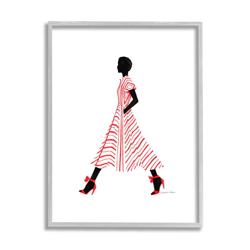 «Trendy Girl In Red» par Simone Elum, H 20 po x l 16 po x P 1,5 po, Estampe numérique Farmhouse