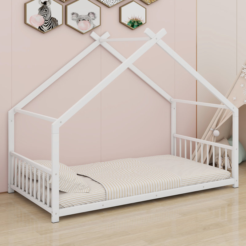 Metal House Bed, Twin, White