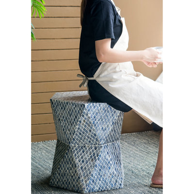 17.6 Lbs Blue Garden Stool With Linear Pattern For Indoor Accent 19X19x20" Tapered Side Table And Smooth Angles Entryway Decor