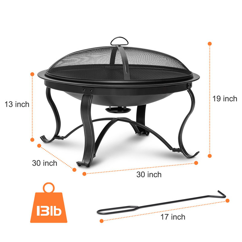 Lugenia 19'' H x 30'' W Steel Wood Burning Outdoor Fire Pit with Lid