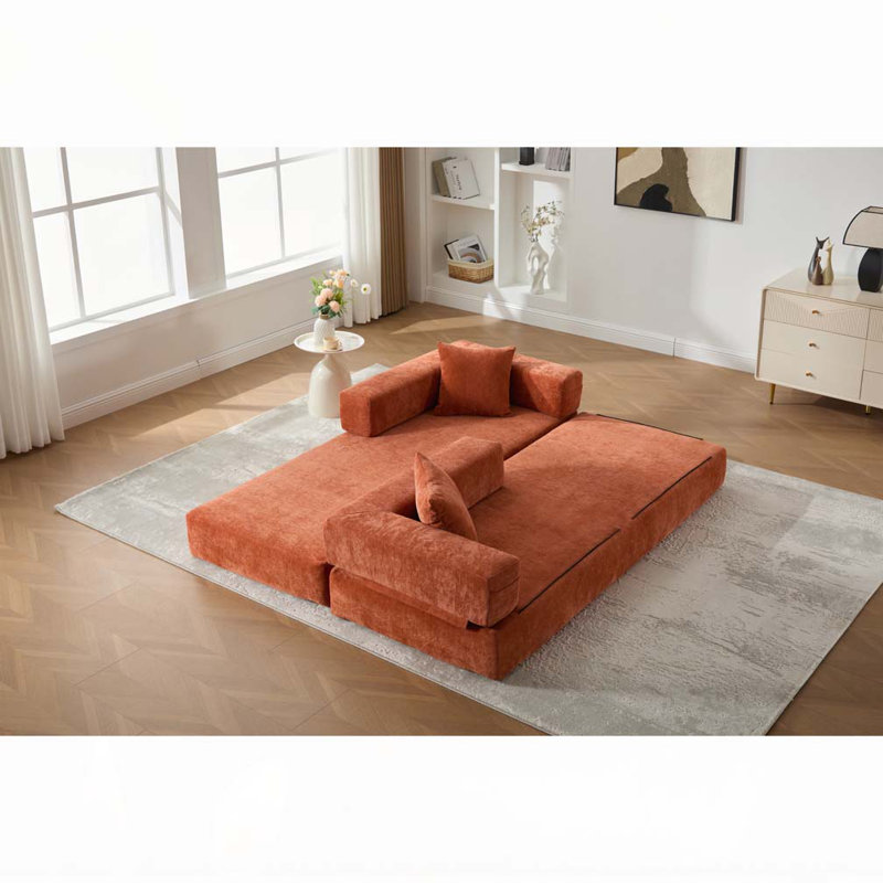 Canapé-lit pliant avec coussins Chenille, Orange