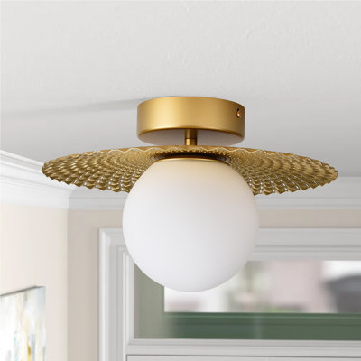 1- Light Gold Modern Globe Glass Semi Flush Mount Lighting Fixture For Living Room/Bedroom/Corridors