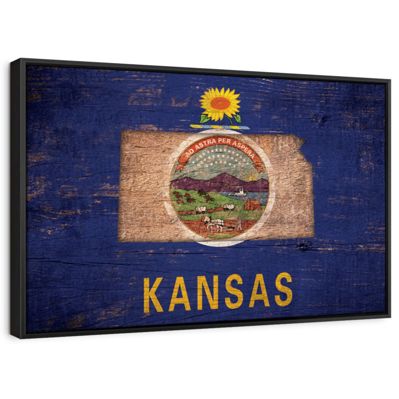 «State Map Over Kansas Flag Wall Art», H 9 po x l 13 po