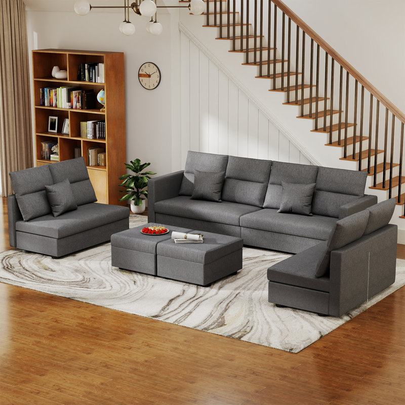Canapé modulaire 198,4 po avec 2 repose-pieds, canapé minimaliste moderne, canapé en U confortable pour le salon