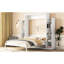 Grand lit avec tablettes réglables et luminaires suspendus à DEL - Meuble blanc peu encombrant pour la chambre à coucher