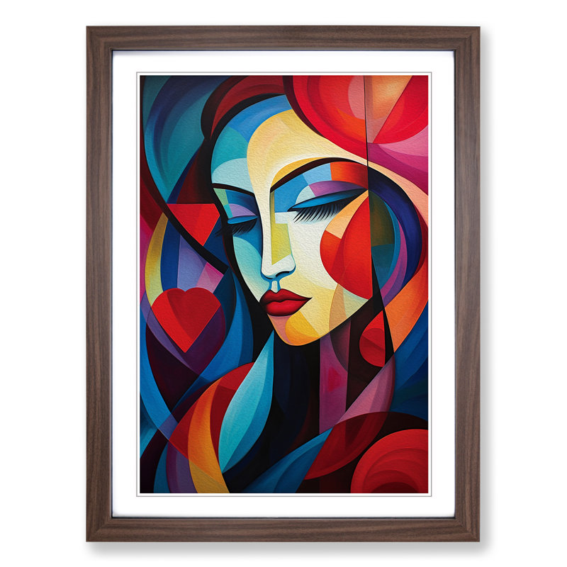 Love Heart Cubism Art - Framed Print, Walnut Framed, 46cm H x 34cm W x 2cm D