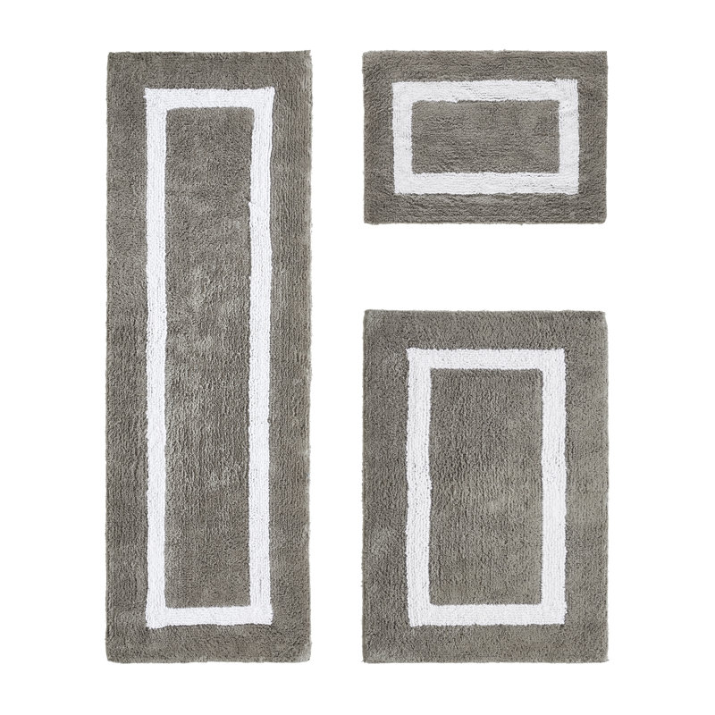 Ensemble de tapis de salle de bain réversible 100% coton ultra doux 3 pièces Atle, Gris / Blanc