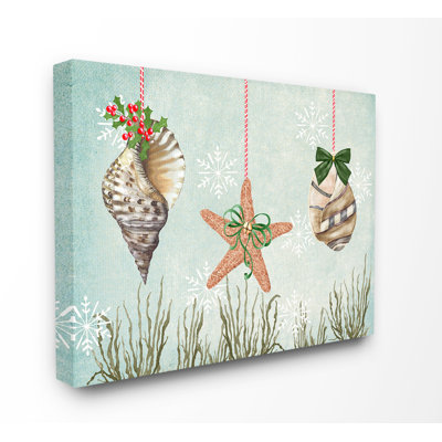Coastal Nautical Holiday Sea Shell Ornaments And Snowflakes - Graphic Art