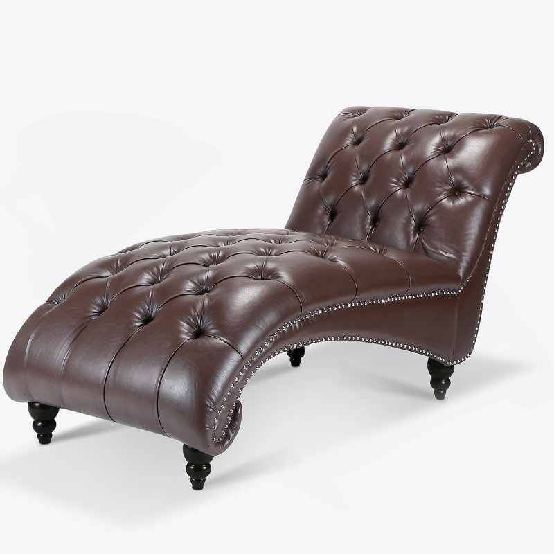 Chaise longue sans accoudoirs touffetée, Marron foncé