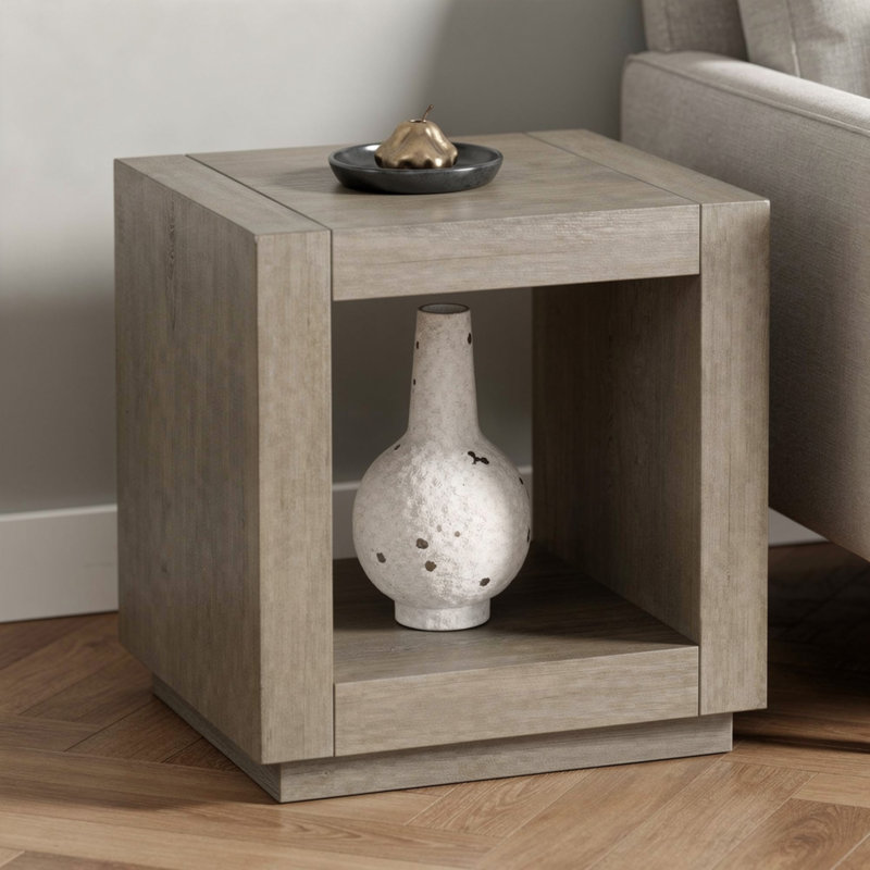 Table de bout Dane, cubique 20 po, tablette ouverte, finition chêne naturel gris, Oak Grey