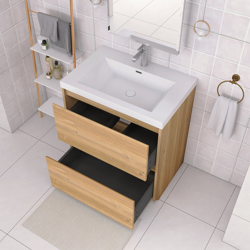 Meuble-lavabo simple 30 po en chêne avec plateau en résine intégré