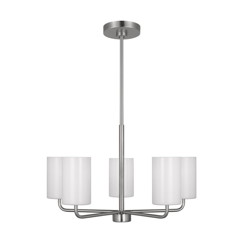 5 - Light Dimmable Shaded / Spider Chandelier, Brushed Nickel, No