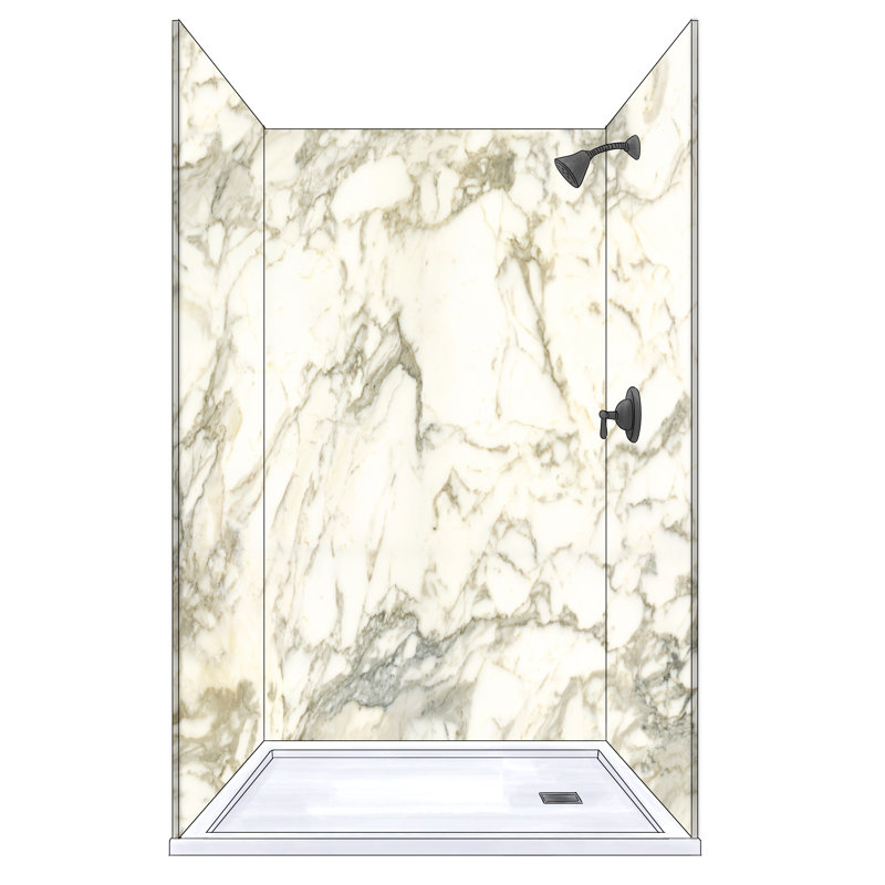 Polymarm 48" W 80" H 36" D Three Wall Composite Shower Wall Panel Surround, Calacatta Gold