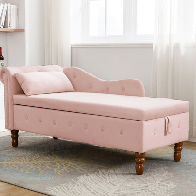 Chaise longue moderne rembourrée rose avec rangement et velours de salon confortable