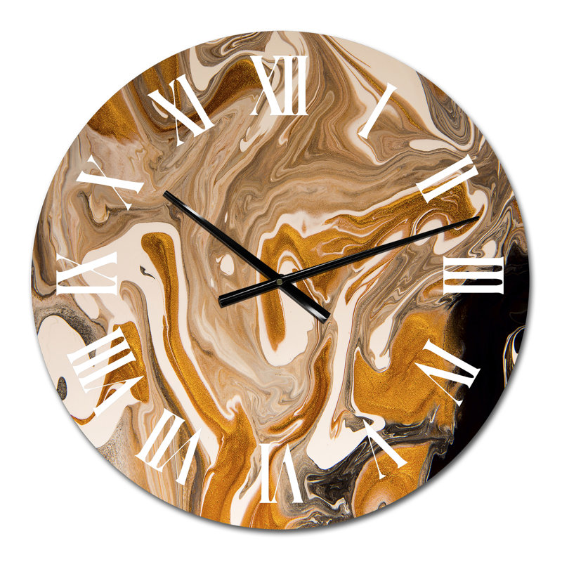 Vague brune avec taches noires et blanches - Horloge murale moderne, Petit