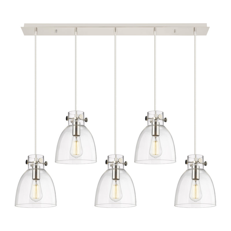 Luminaire suspendu grappe 5 lumières Amrith, Transparent, Nickel poli