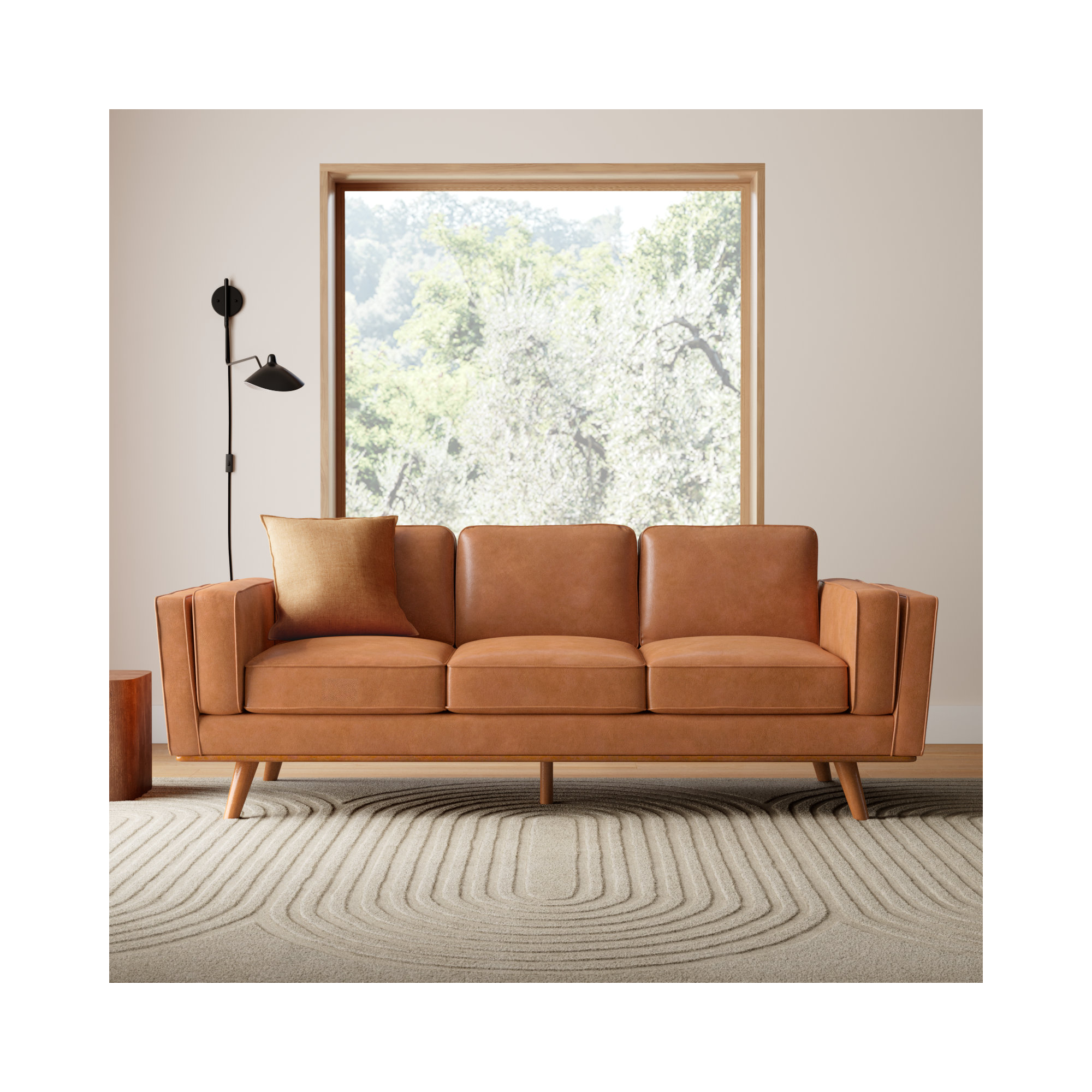Reeves 84'' Vegan Leather Sofa, Coffee Brown Performance Faux Leather